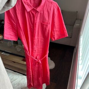 Oak + Fort hot pink linen dress, size M